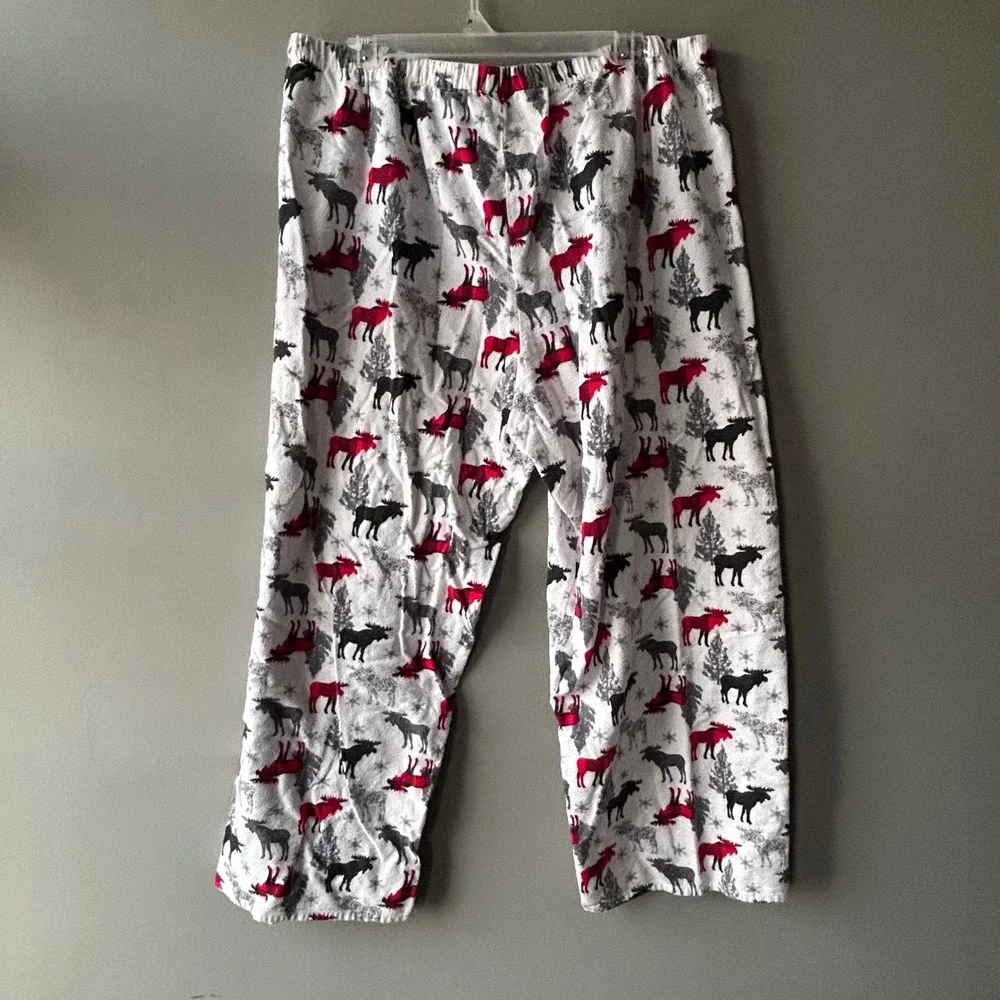 Vermont Country Store Moose Flannel‎ Pajama Pants Plus Size 1X Red White Grey